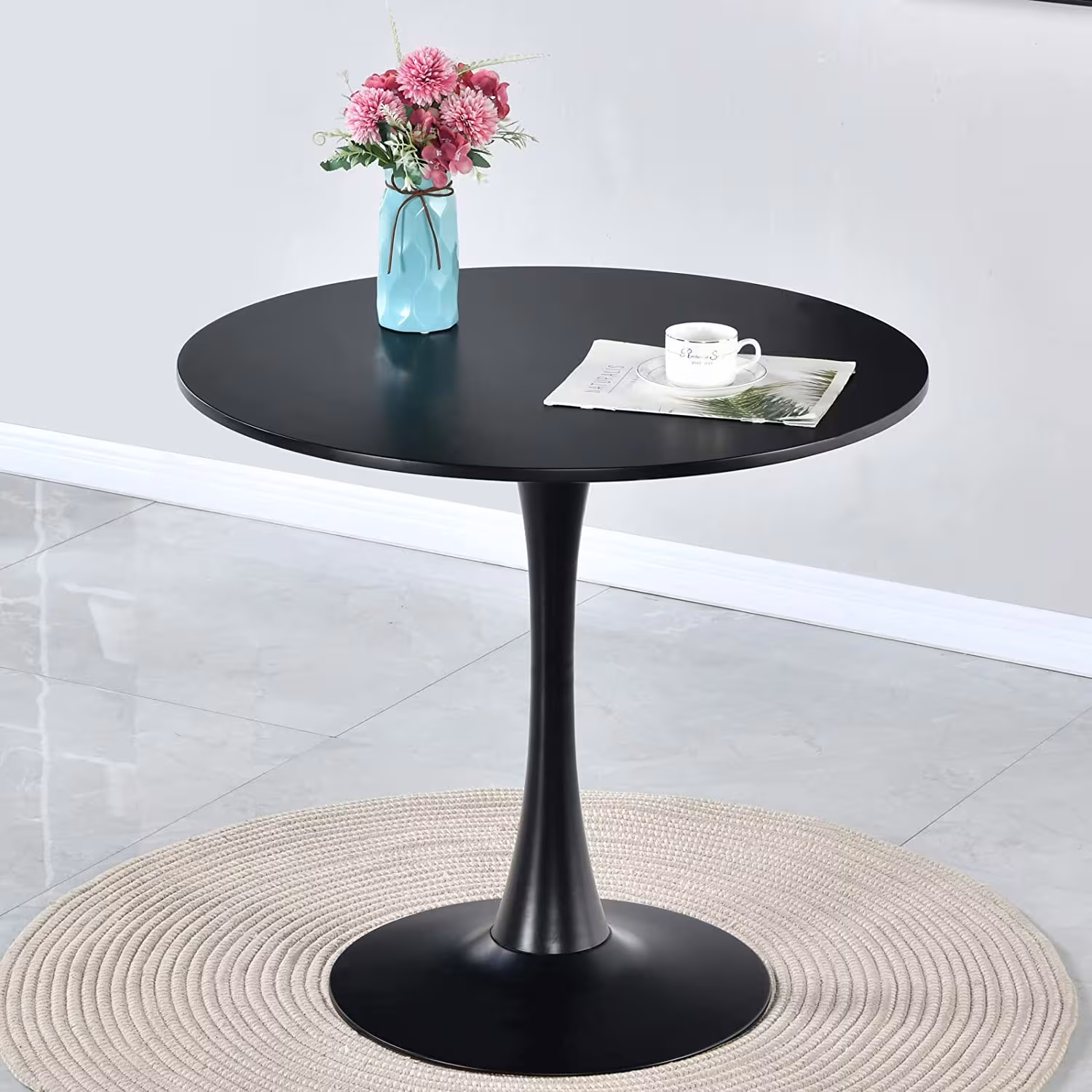 Ebony Round Dining Table Black 800mm x 800mm - Image 3