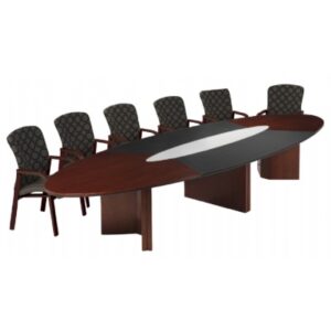 Atlanta Oval Shaped Boardroom Table, (50x25mm Top) Anthrosite Backer & Frosted Glass Inlay in Mahogany Veneer