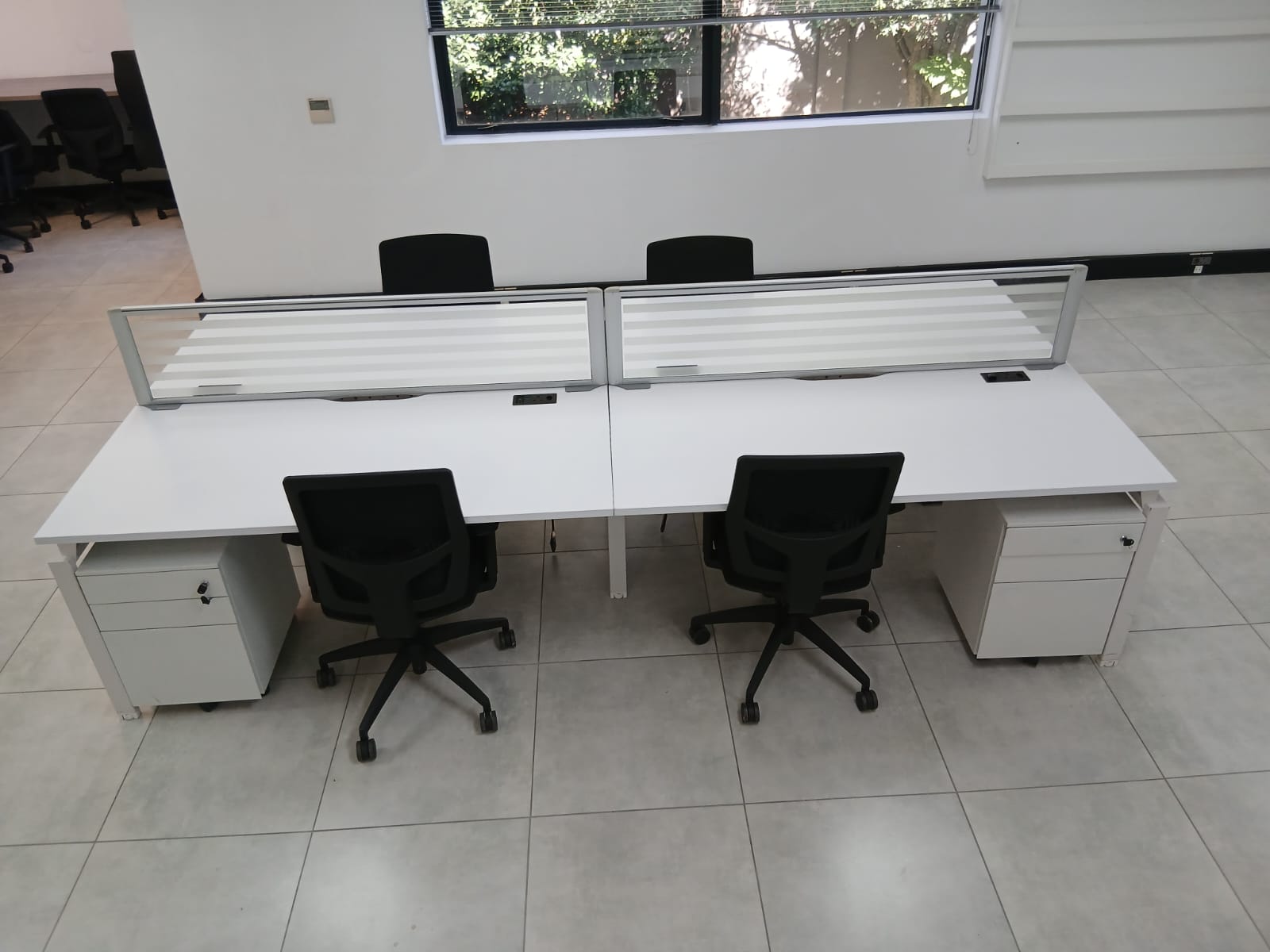 White 4 Way Cluster Desk 3200mm x 1600mm