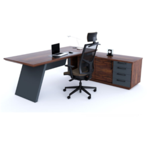 Legacy Executive Desk 2000×900 with Inlay, Sliding Door Pedenza 2000×565 in Mahogany Veneer