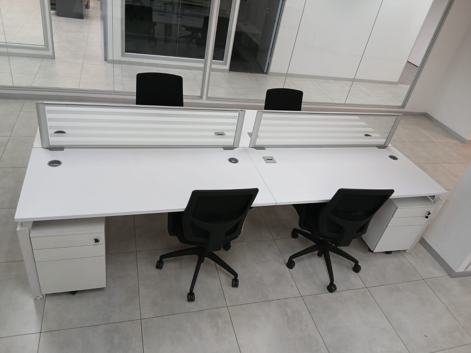 White 4 Way Cluster Desk 3200mm x 1600mm - Image 6