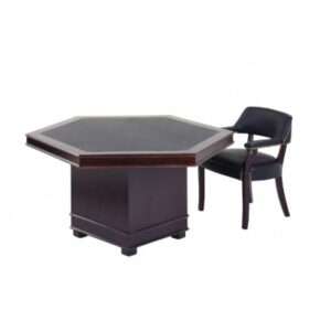 Partners Hexagonal Conference Table 1350Dia (4-Seater) or (6-Seater) with Leather Inlay in Mahogany Veneer