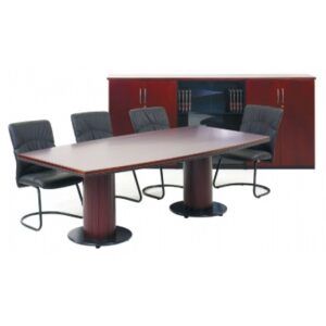 Summit Rectangular Boardroom Table with Two Round Bases in Mahogany Veneer