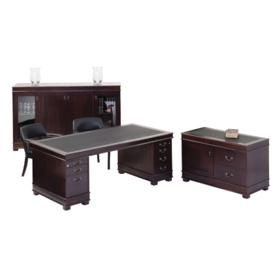 Partners Double Pedestal Desk 2000×1000 with Full Leather Inlay in Mahogany Veneer