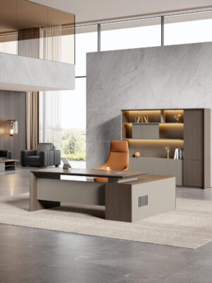 Neo Executive Desk 1800 x 1600 x 750mm – Griffith Almond Grey Finish