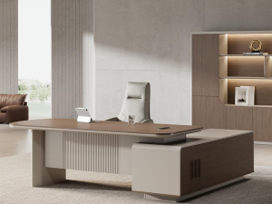 Aurora Executive Office Desk – Almond Grey 2400mm x 2100mm x 760mm
